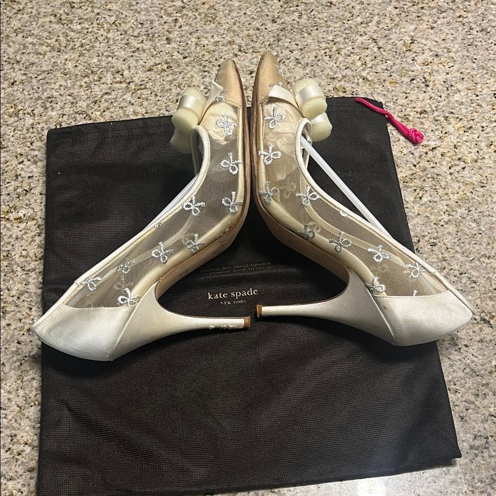 kate spade Metallic Cream and Silver Pointed Bow Pumps - Picture 5 of 9